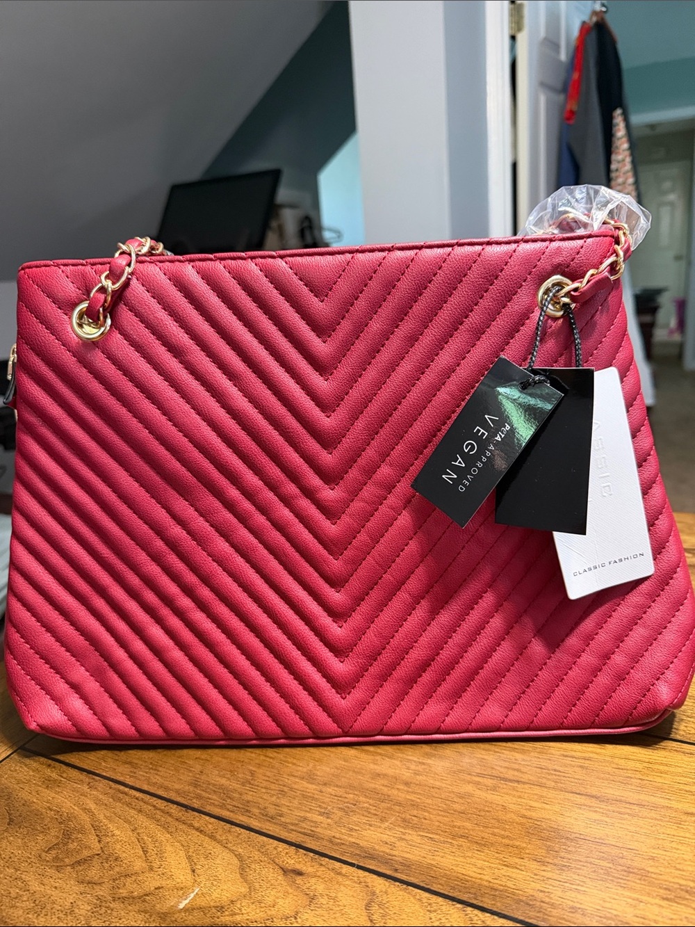 Vegan Classic Quilted Shoulder Bag - Pink